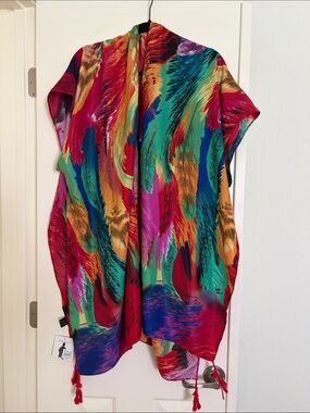 Macy's Multicolor Abstract Kimono Vest with Tassels